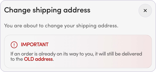 The Change shipping address panel