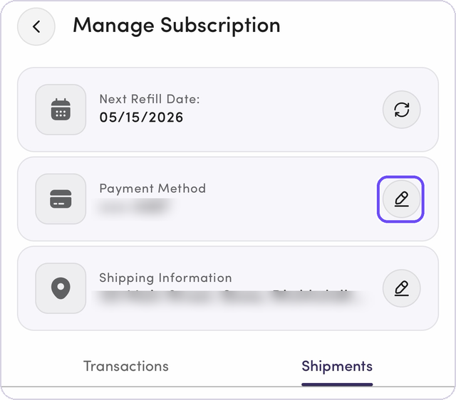 The pencil icon on the Payment Method row