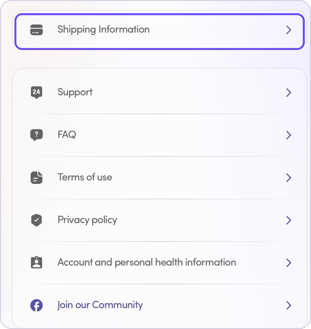 Shipping Information on the Profile screen